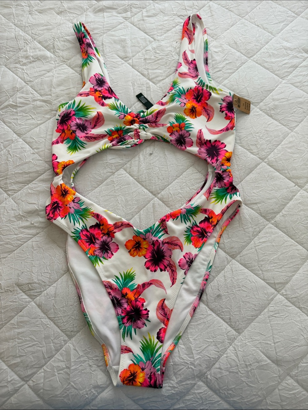 PINK Victoria's Secret White Tropical Floral One-Piece Swimsuit